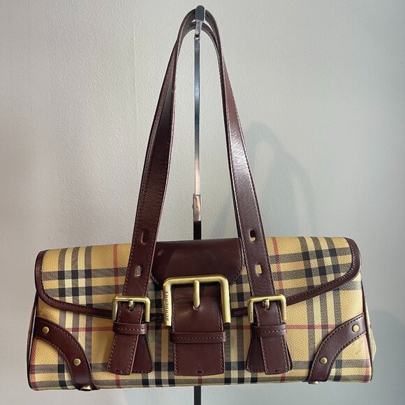 Burberry Vintage Haymarket Check Buckle Flap Tote, Brown/Beige - Preowned